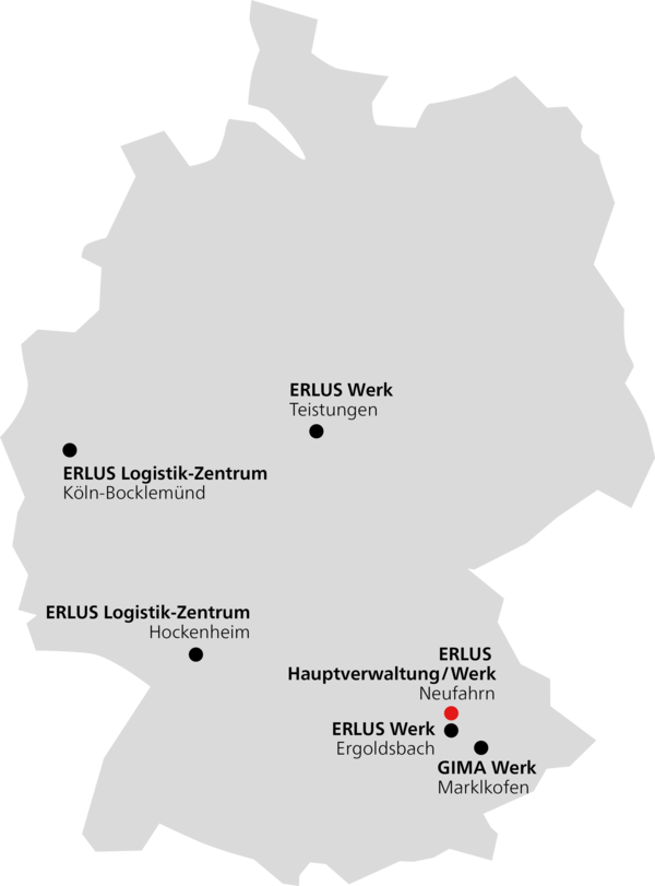 Zemljevid lokacij in distribucije ERLUS